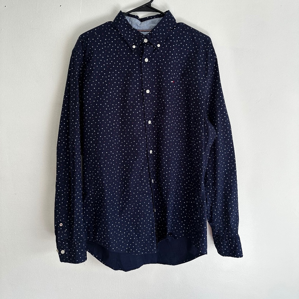 Dark blue Tommy Hilfiger button down dress shirt for men
